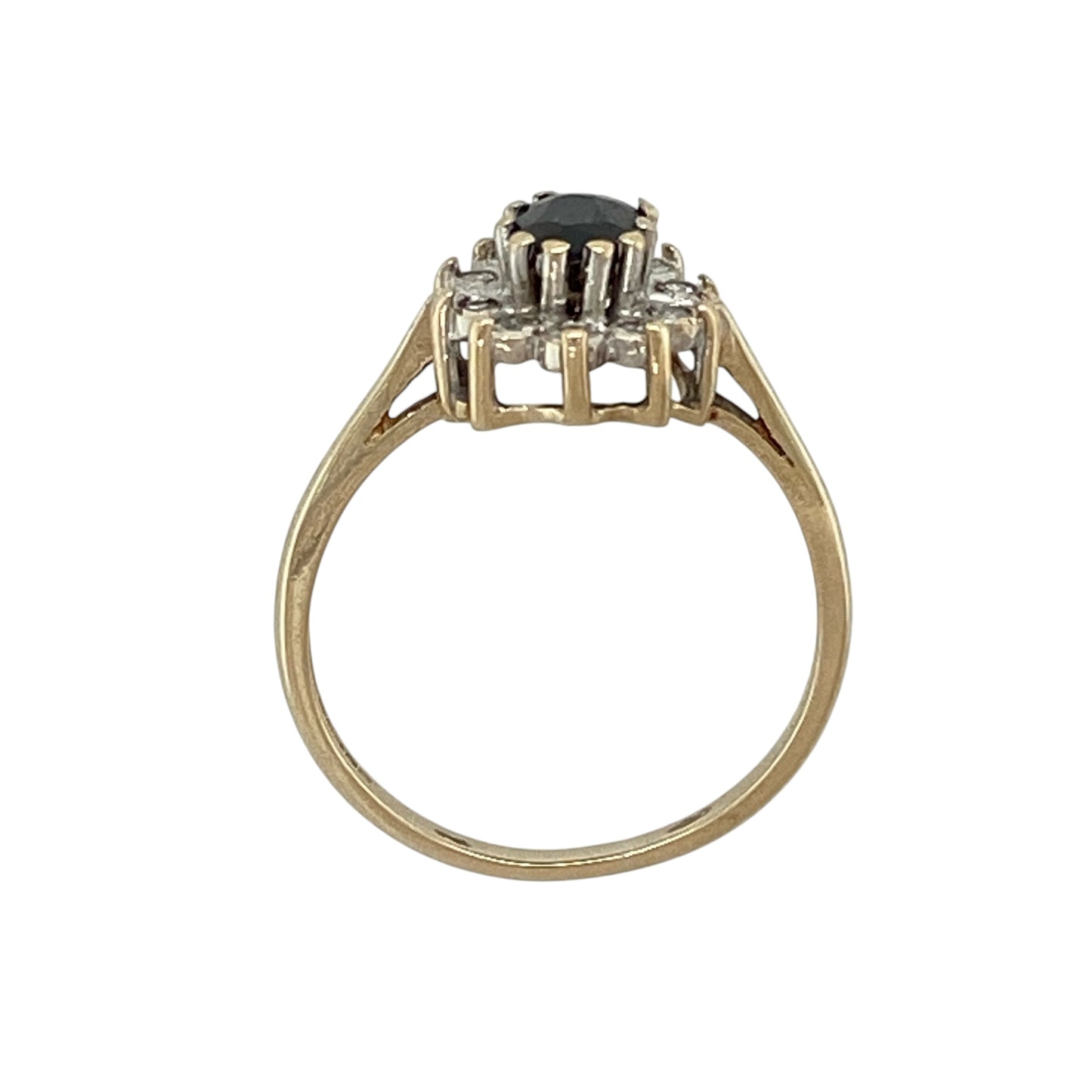 9ct Gold Diamond & Sapphire Set Flower Cluster Ring