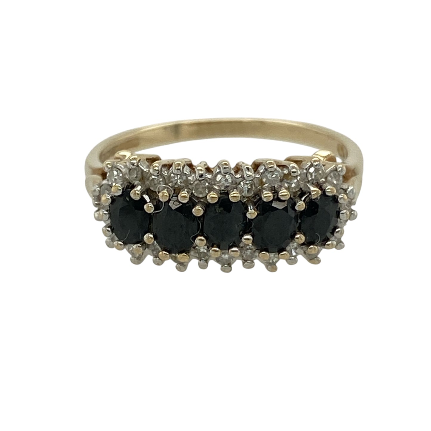 9ct Gold Diamond & Sapphire Set Cluster Band Ring