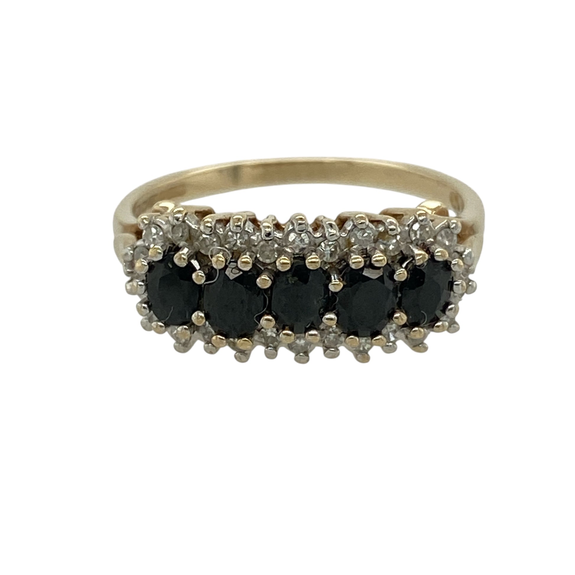 9ct Gold Diamond & Sapphire Set Cluster Band Ring