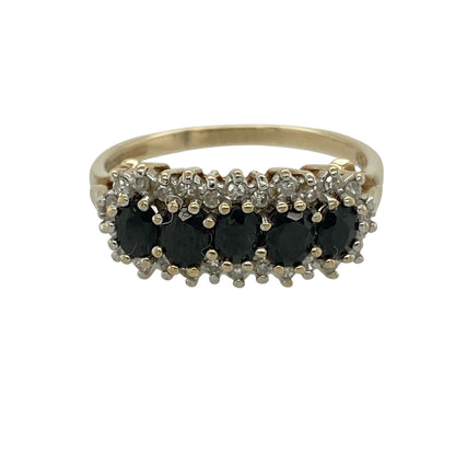 9ct Gold Diamond & Sapphire Set Cluster Band Ring