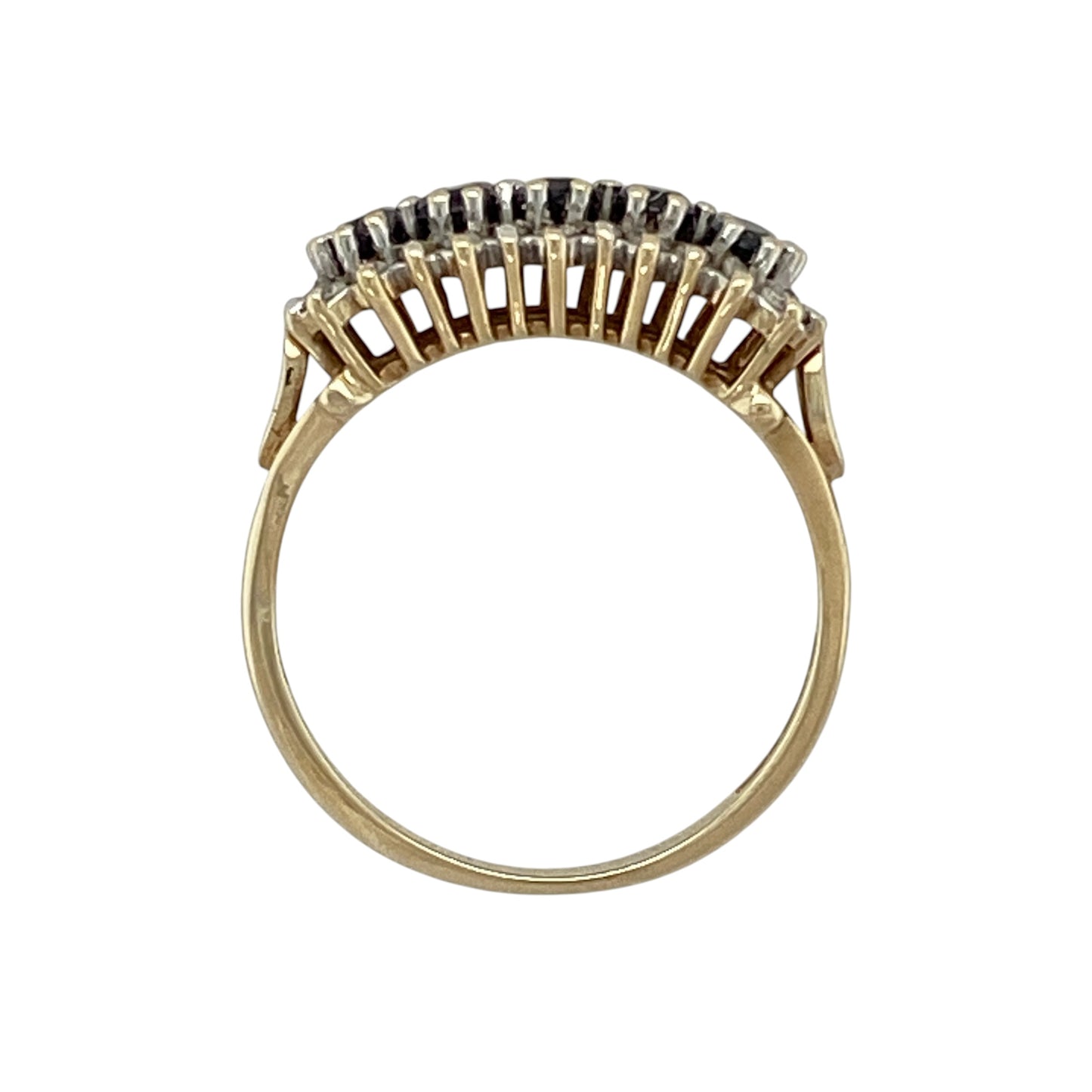 9ct Gold Diamond & Sapphire Set Cluster Band Ring
