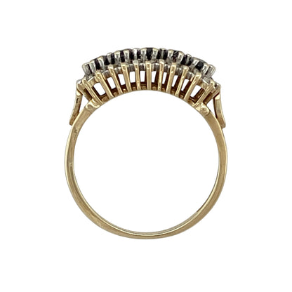 9ct Gold Diamond & Sapphire Set Cluster Band Ring