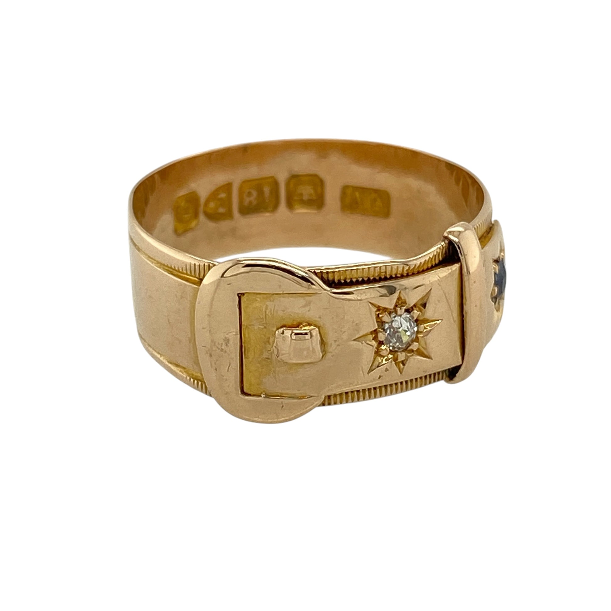 18ct Gold Diamond & Sapphire Set Buckle Ring