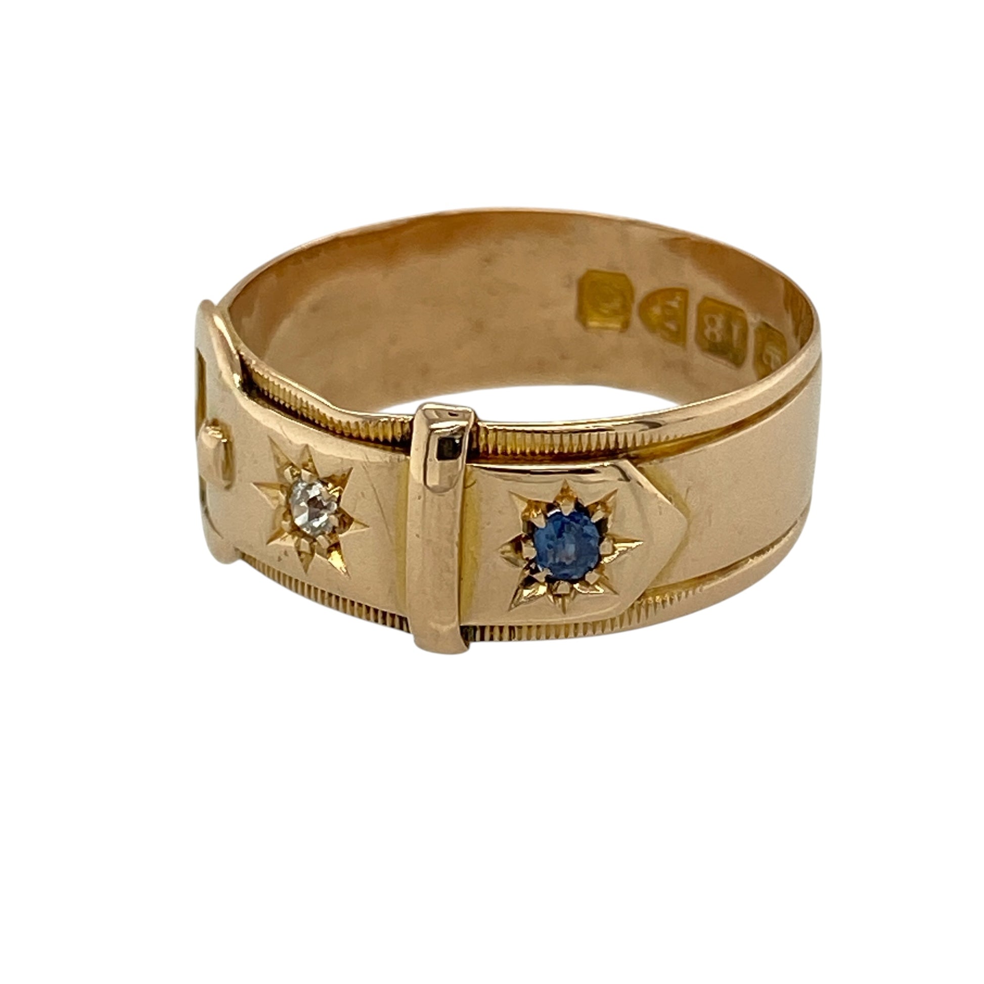 Add unique character and timeless elegance to your jewellery collection with this pre-owned 18ct yellow gold diamond and sapphire buckle ring, featuring a distinctive design with refined sparkle—perfect for everyday wear or special occasions.

Design: The ring is styled in a classic buckle design, symbolising strength and unity, with sapphire accents complemented by diamonds for added brilliance.