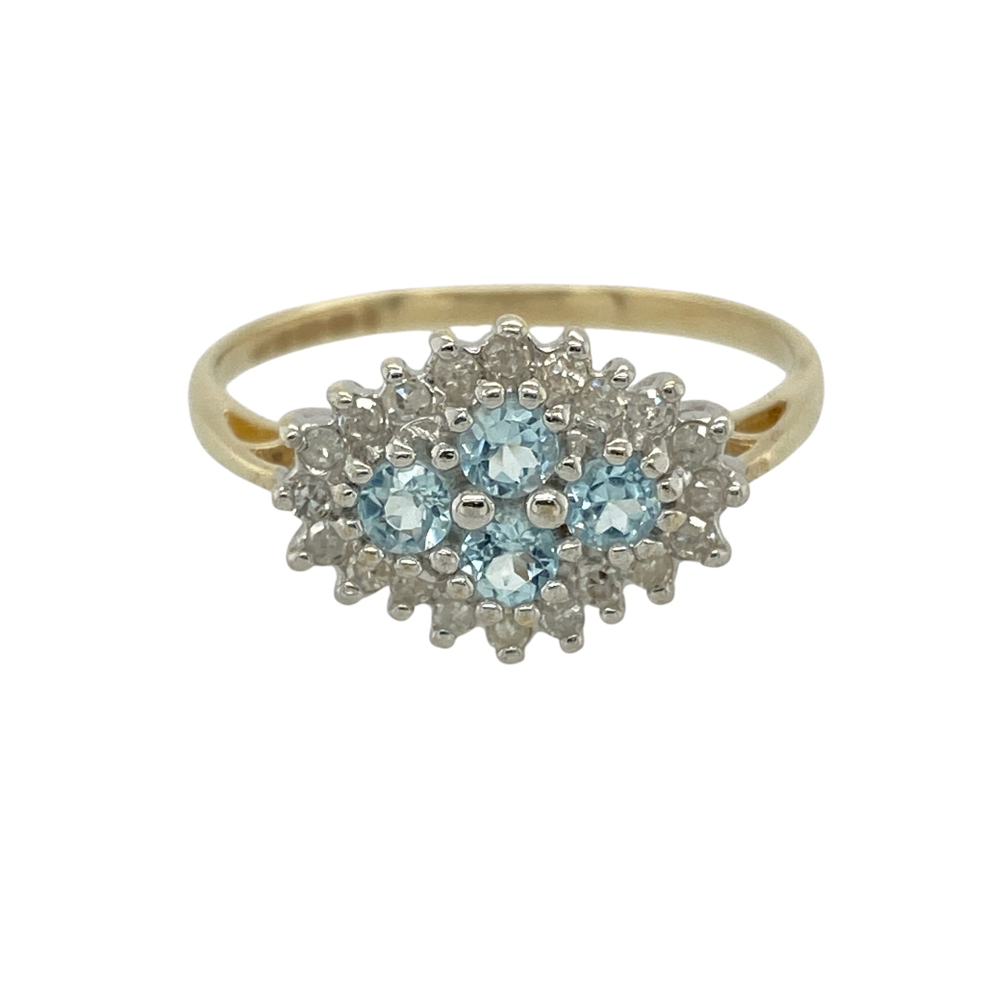 9ct Gold Diamond & Aquamarine Set Cluster Ring