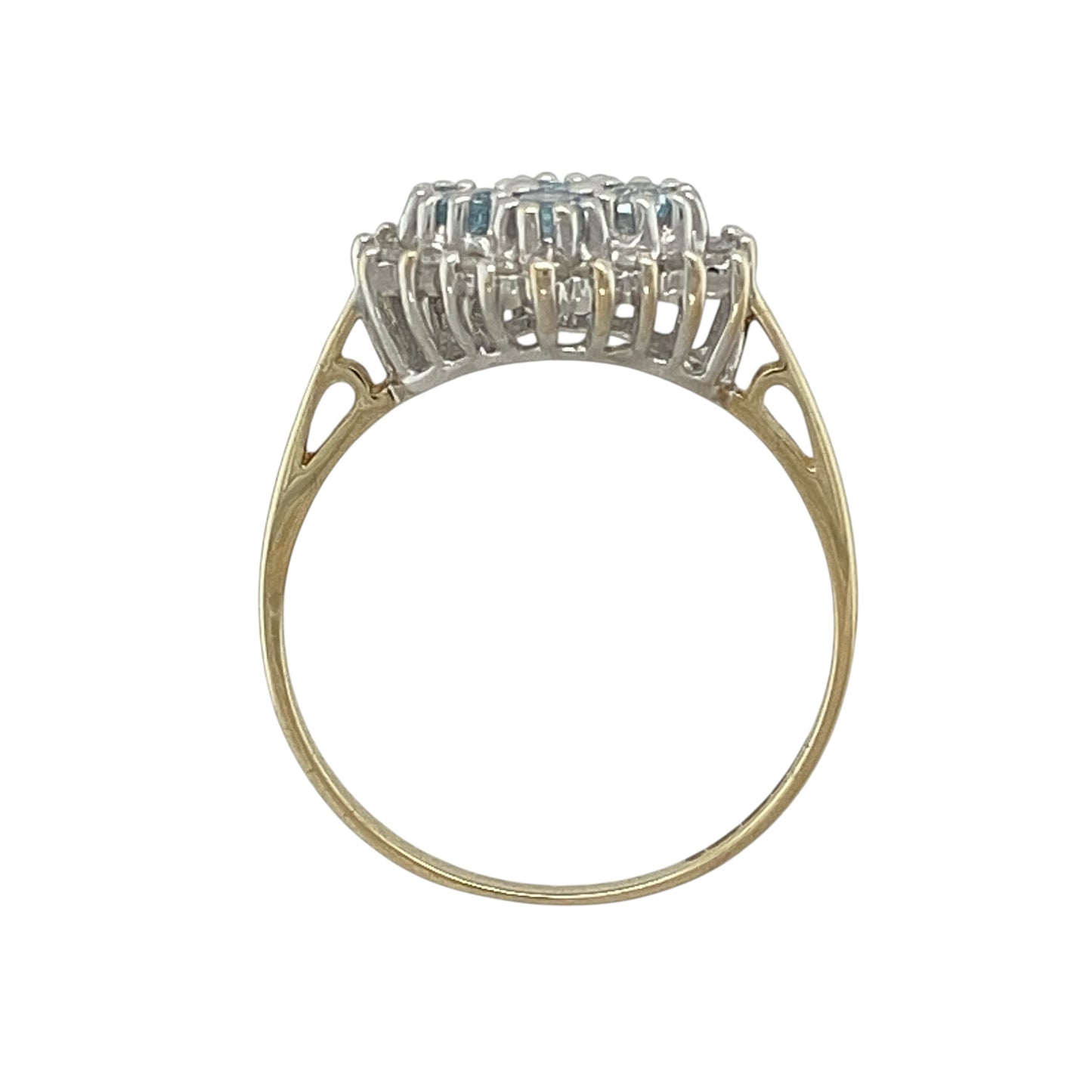 9ct Gold Diamond & Aquamarine Set Cluster Ring
