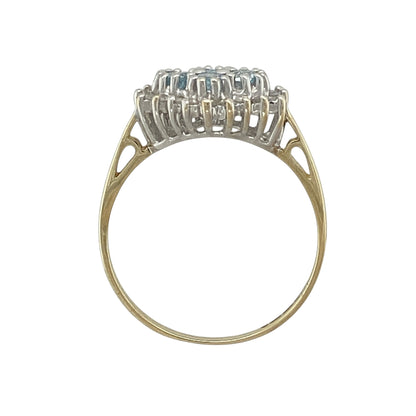 9ct Gold Diamond & Aquamarine Set Cluster Ring