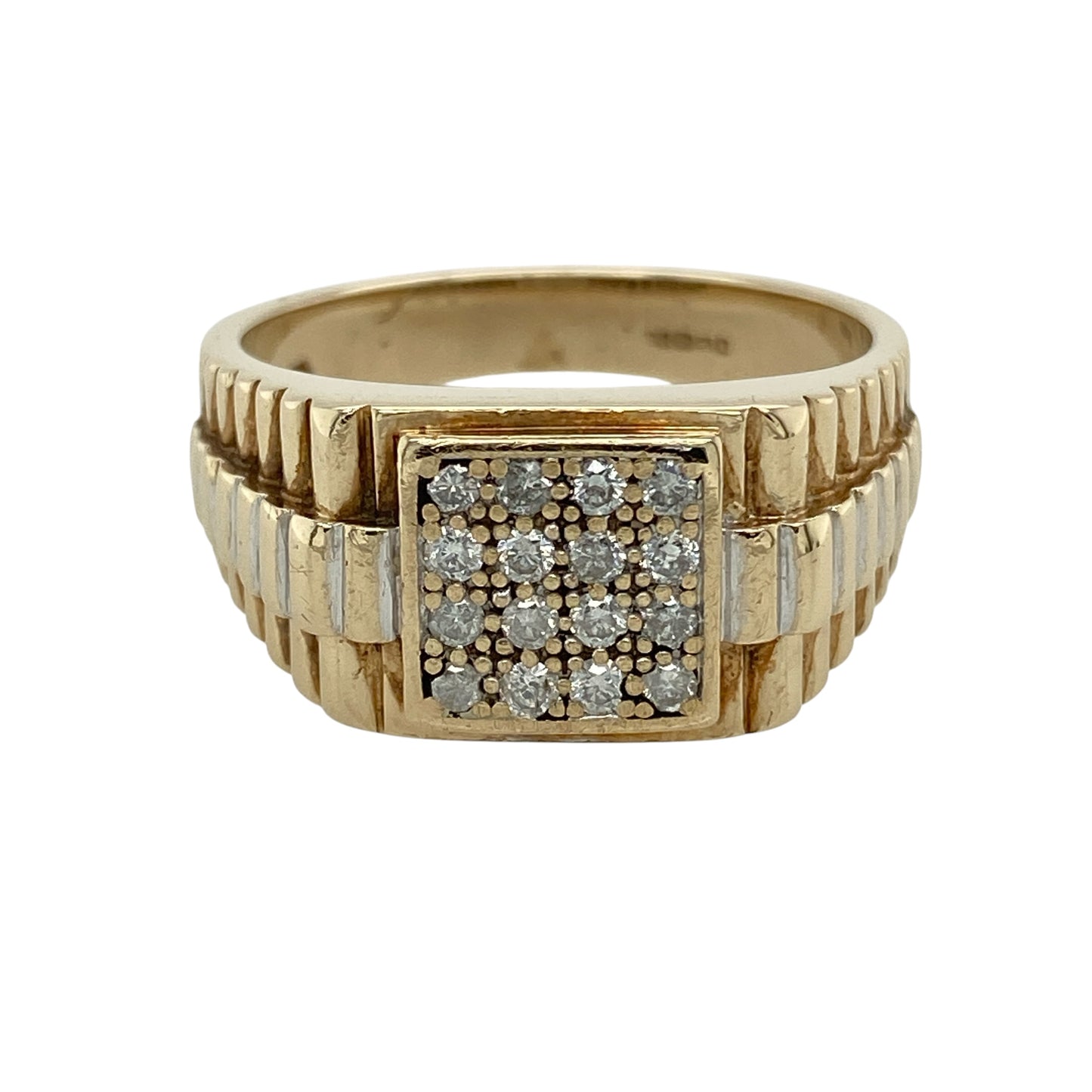 9ct Gold & Diamond Set Watch Strap Style Signet Ring