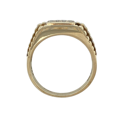 9ct Gold & Diamond Set Watch Strap Style Signet Ring