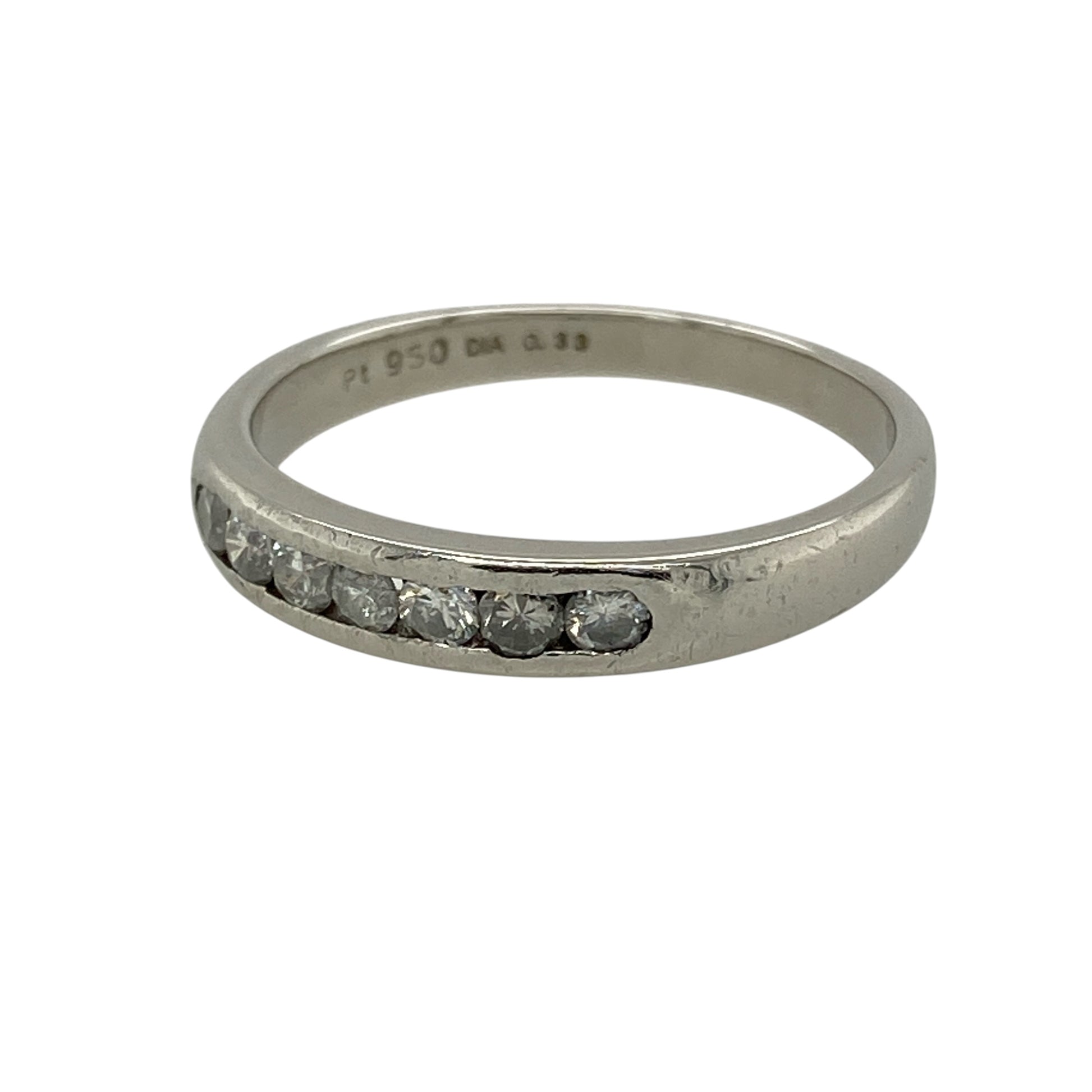 Add refined brilliance to your jewellery collection with this pre-owned platinum diamond set band ring, featuring a classic design with impressive sparkle—perfect for everyday wear or special occasions.

Design: The ring features a sleek band set with diamonds totalling approximately 0.33ct, offering a continuous line of elegant sparkle across the front.
Material: Made from platinum, the naturally bright finish enhances the brilliance of the diamonds while providing a durable and premium feel.