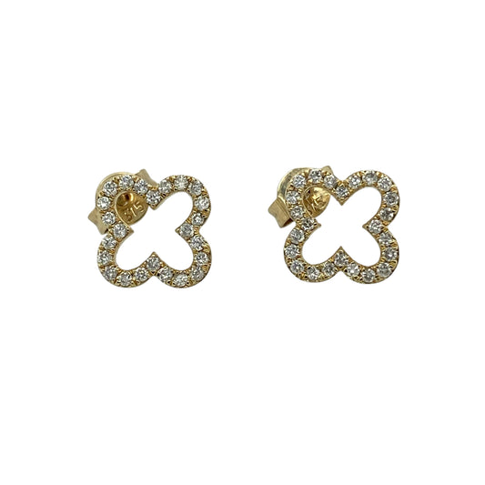 Add a touch of luck and sparkle to your jewellery collection with these pre-owned 9ct yellow gold diamond set four leaf clover stud earrings, featuring a charming floral-inspired design—perfect for everyday wear or meaningful gifting.

Design: The earrings are styled as four leaf clover flowers, set with diamonds that add a delicate and eye-catching sparkle to the design.