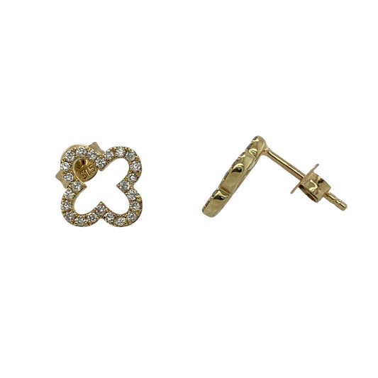 9ct Gold & Diamond Set Clover Flower Stud Earrings