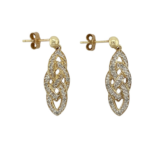 9ct Gold & Diamond Set Celtic Open Knot Drop Earrings