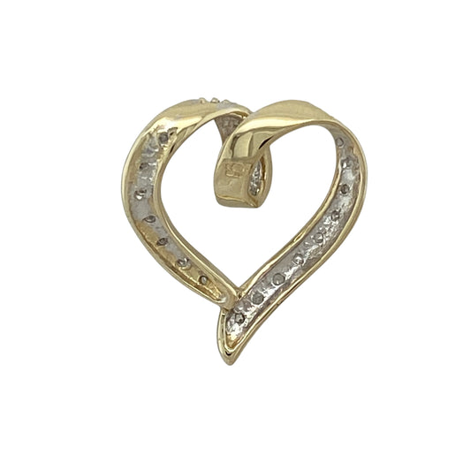 Add a romantic touch to your jewellery collection with this pre-owned 9ct yellow and white gold diamond set heart pendant, featuring a classic design with elegant sparkle—perfect for everyday wear or meaningful gifting.

Design: The pendant is styled as a heart, measuring approximately 20mm by 19mm, with diamond accents that add a refined and eye-catching brilliance.
Material: Made from 9ct yellow and white gold, the contrasting tones enhance the shape while highlighting the sparkle of the diamonds.