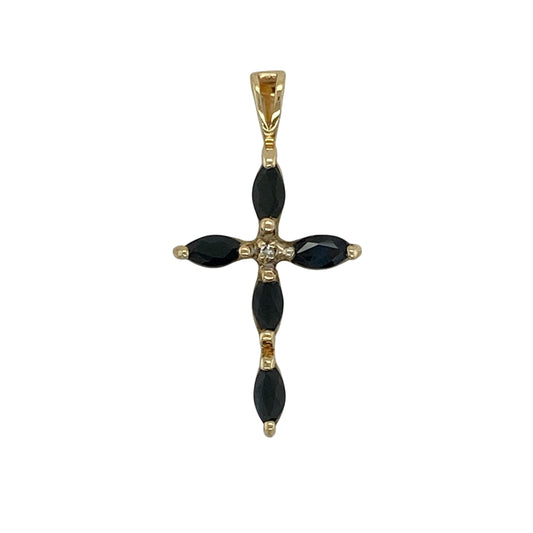 9ct Gold Diamond & Sapphire Set Cross Pendant