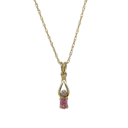9ct Gold Diamond & Pink Sapphire Set 18" Necklace