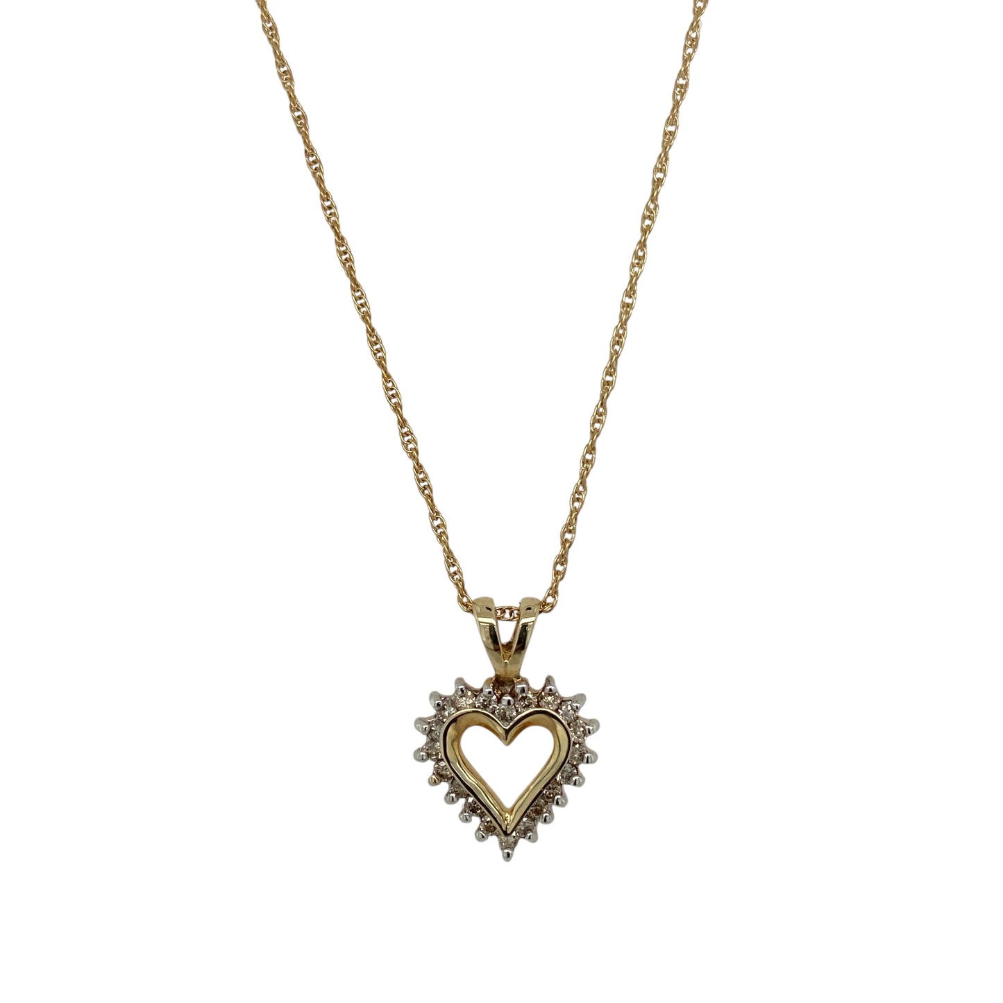 9ct Gold & Diamond Set Open Heart 18" Necklace