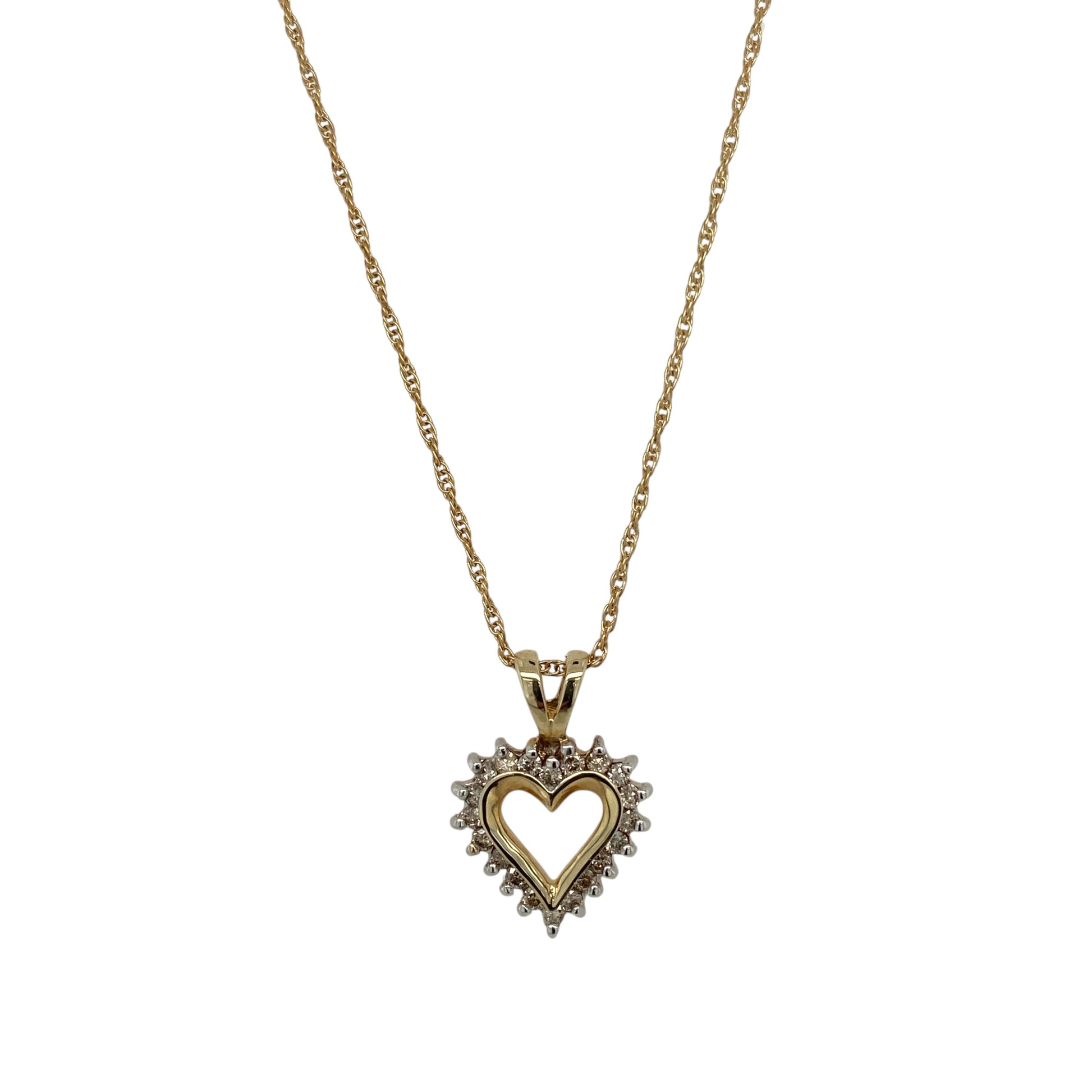 9ct Gold & Diamond Set Open Heart 18" Necklace