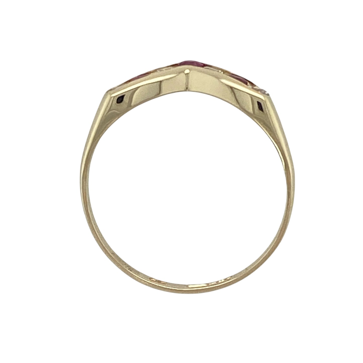 9ct Gold Ruby & Cubic Zirconia Set Wishbone Ring