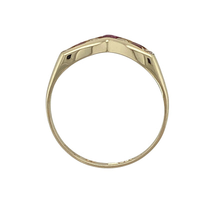 9ct Gold Ruby & Cubic Zirconia Set Wishbone Ring