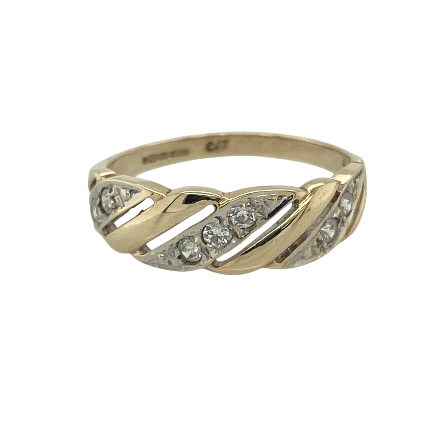9ct Gold & Cubic Zirconia Set Twisted Band Ring