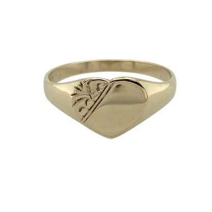 9ct Gold Patterned Heart Signet Ring