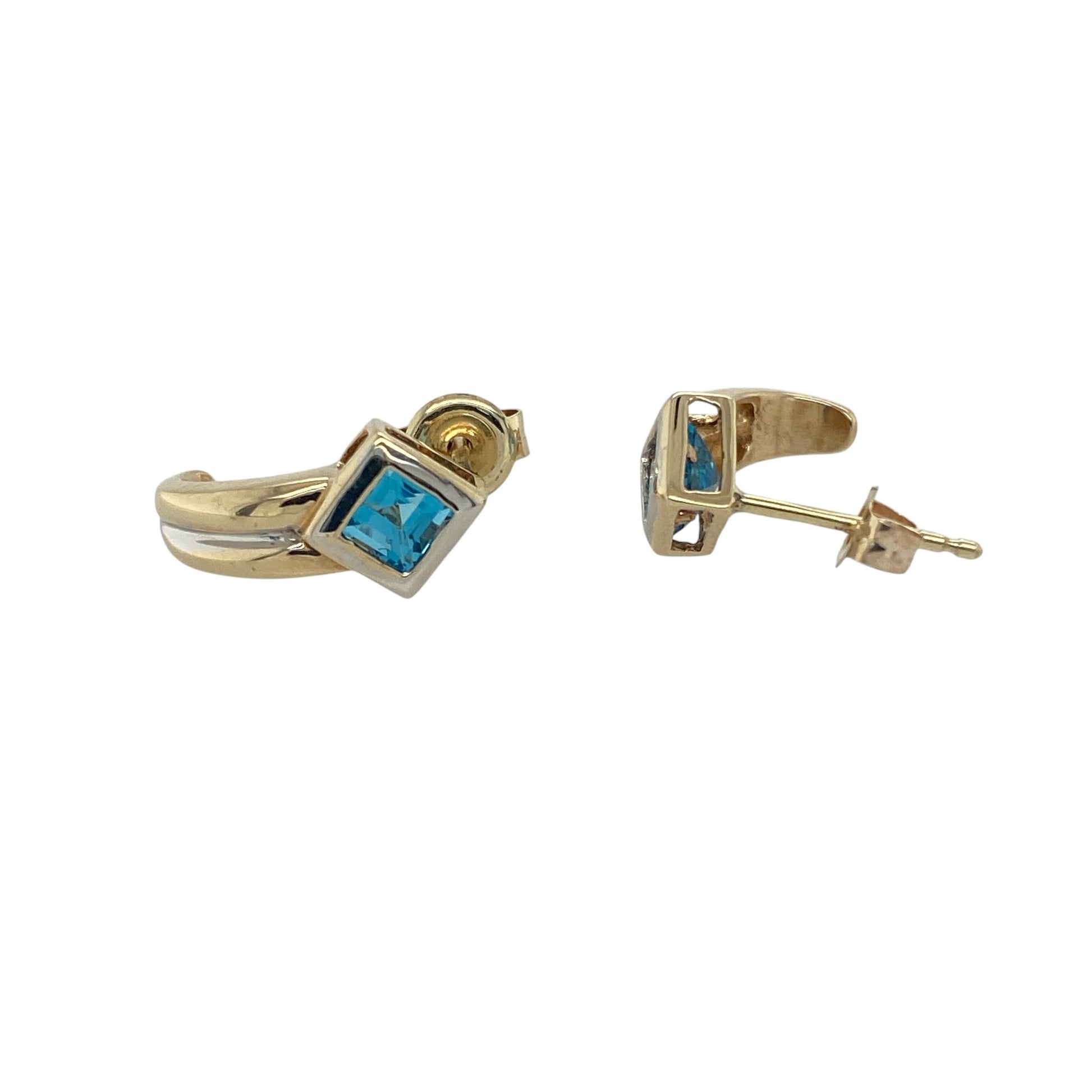 9ct Gold & Blue Topaz Set Curved Stud Earrings
