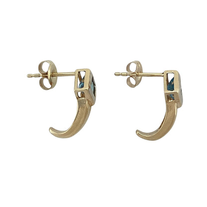 9ct Gold & Blue Topaz Set Curved Stud Earrings