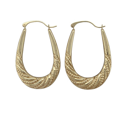 9ct Gold Beaded Twist Patterned Oval Creole Earrings