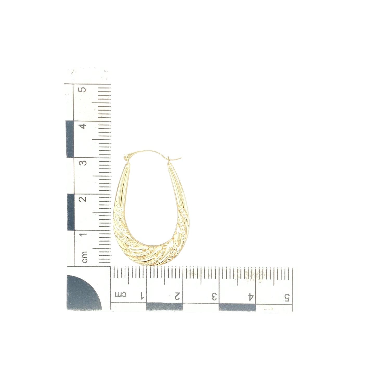 9ct Gold Beaded Twist Patterned Oval Creole Earrings