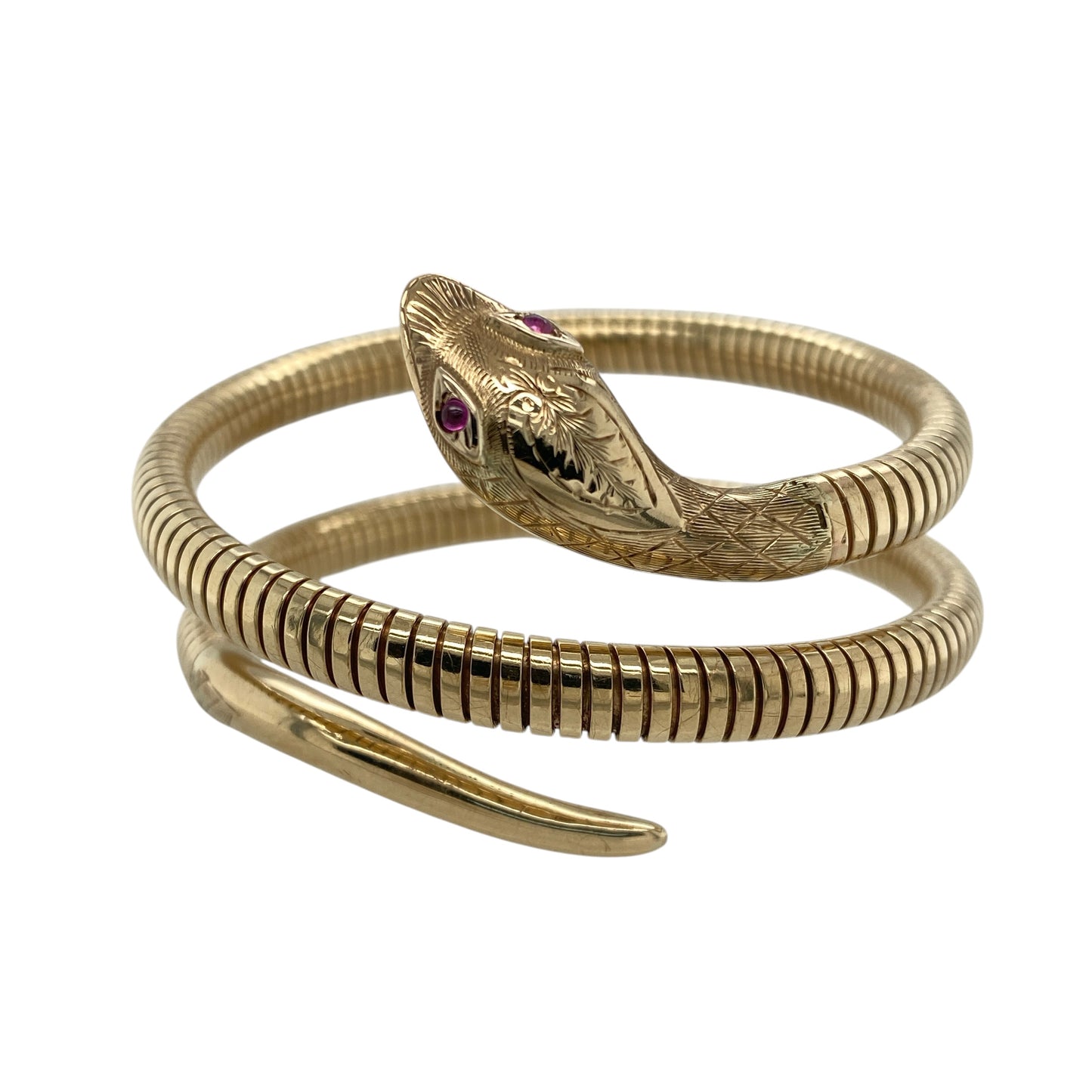 9ct Gold & Ruby Set Snake Wrap Around Bangle