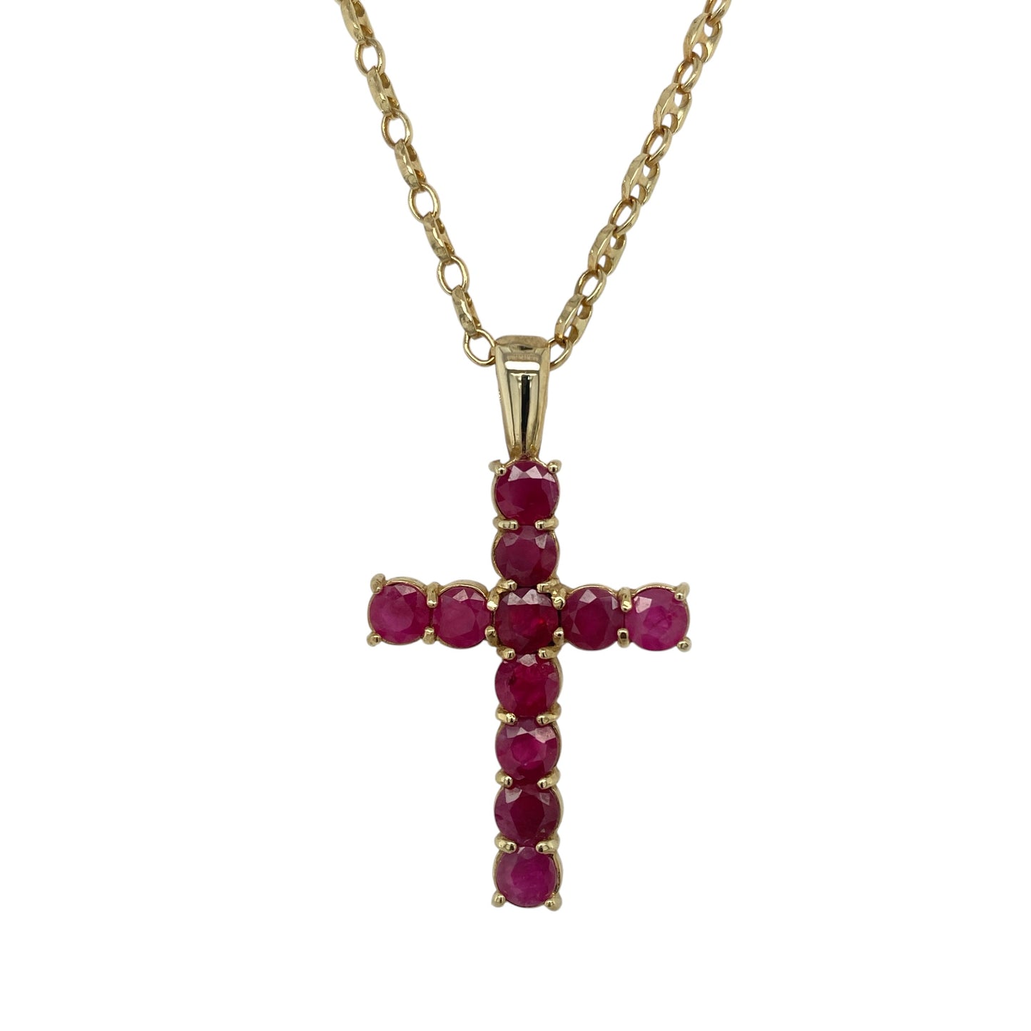 9ct Gold & Ruby Set Cross 20" Necklace