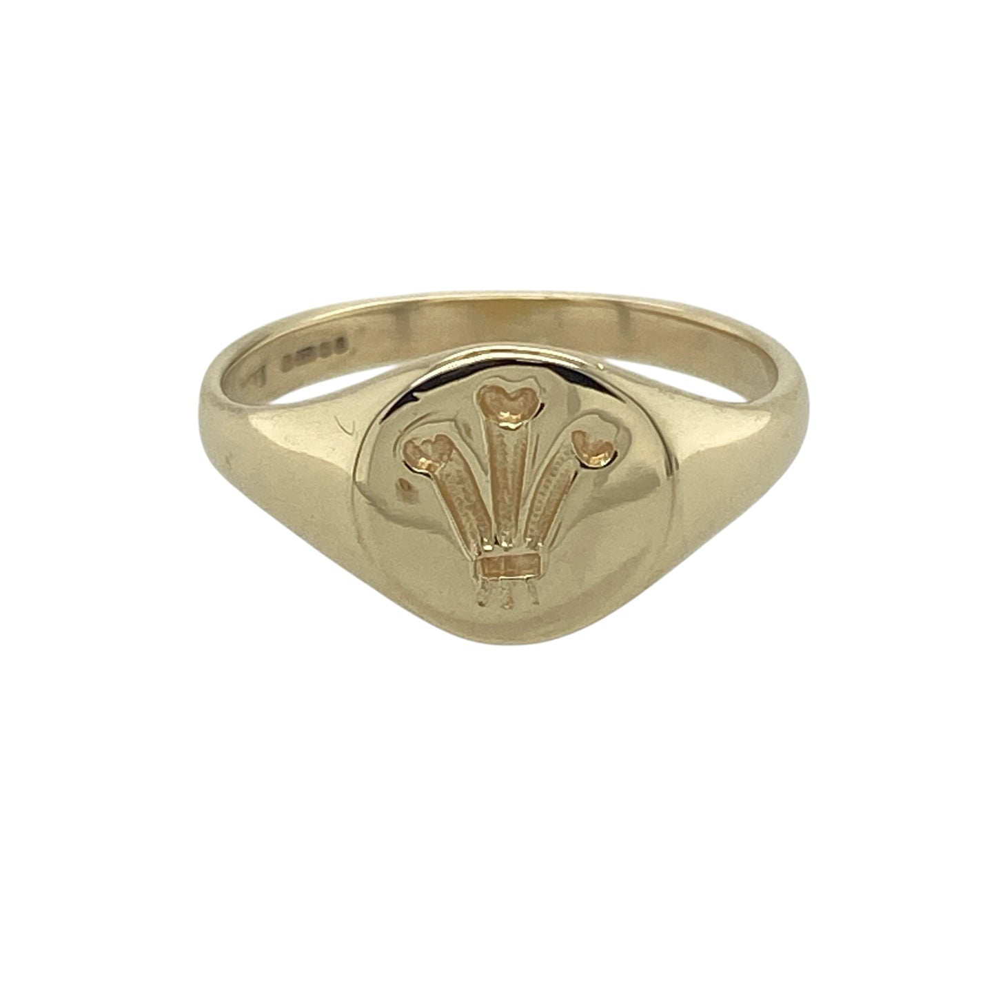 9ct Gold Welsh Three Feathers Round Signet Ring