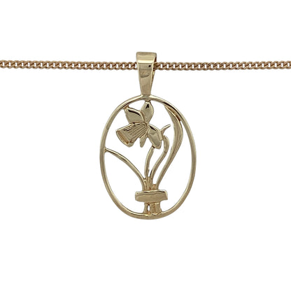Celebrate Welsh heritage and natural beauty with this pre-owned 9ct yellow gold Welsh daffodil oval pendant on a curb chain necklace—an elegant and meaningful piece with timeless appeal.

Design: The necklace features an oval pendant measuring approximately 2.7cm in length including the bail, showcasing a detailed daffodil motif—an iconic national symbol of Wales—paired with a classic 16" curb chain.