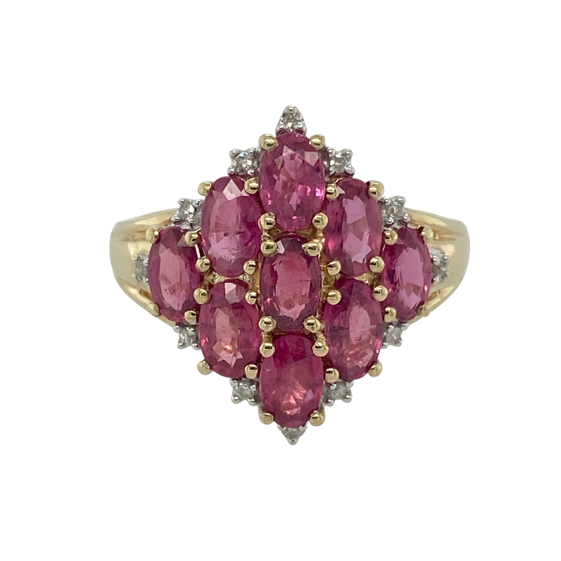 9ct Gold Diamond & Ruby Set Cluster Ring
