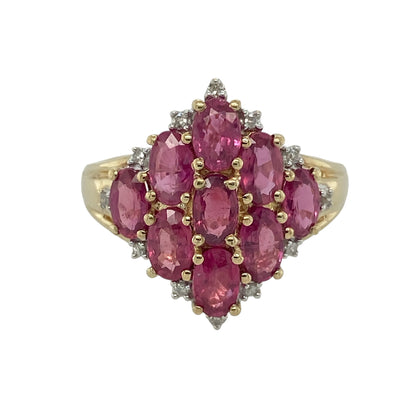 9ct Gold Diamond & Ruby Set Cluster Ring