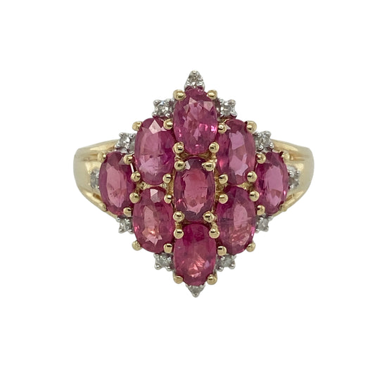 9ct Gold Diamond & Ruby Set Cluster Ring