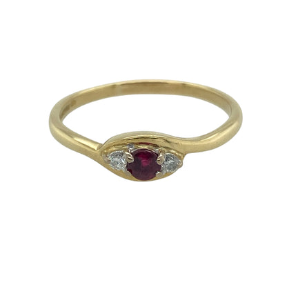 9ct Gold Diamond & Ruby Set Trilogy Ring