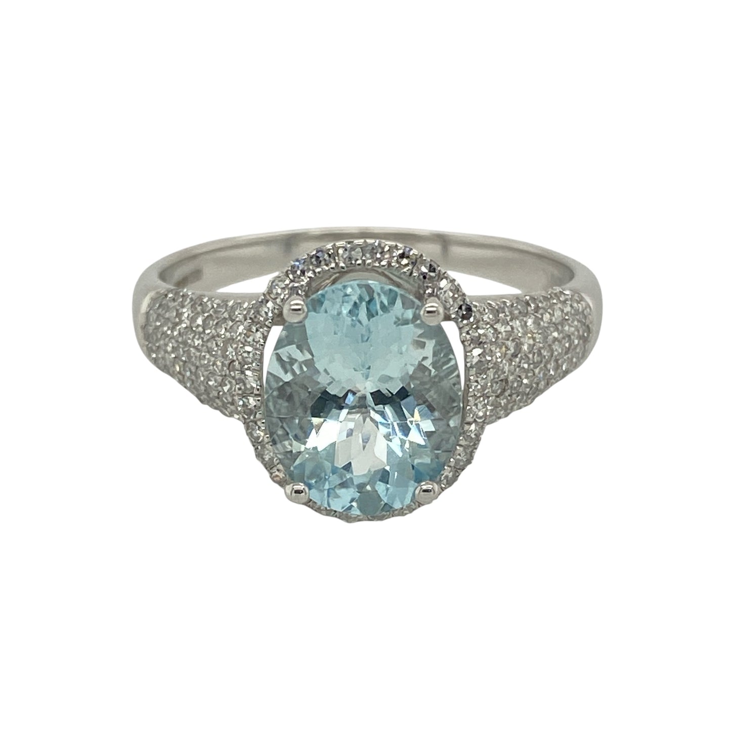 9ct White Gold Diamond & Aquamarine Set Halo Ring