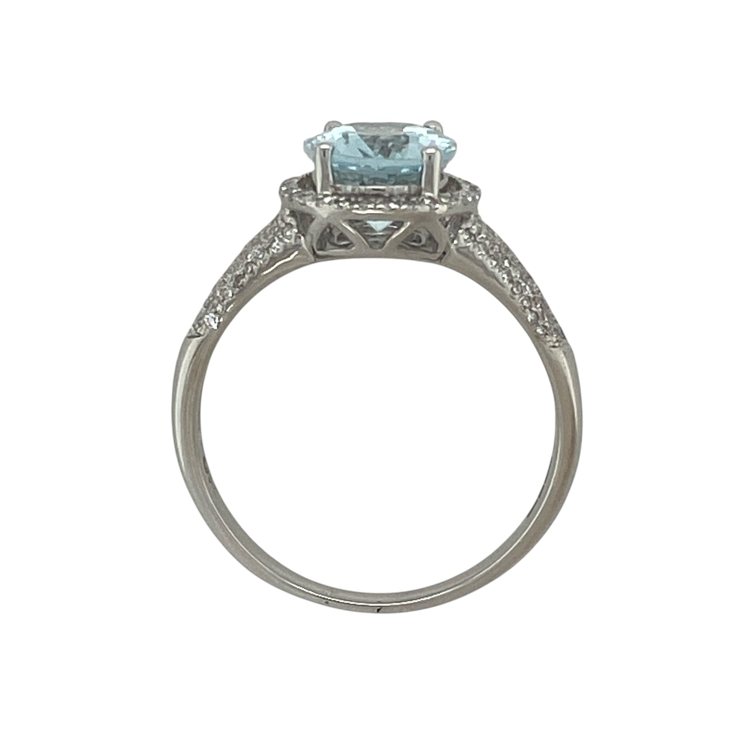 9ct White Gold Diamond & Aquamarine Set Halo Ring
