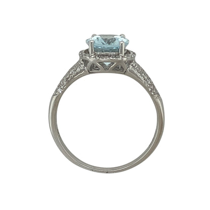 9ct White Gold Diamond & Aquamarine Set Halo Ring