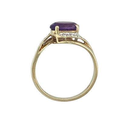 9ct Gold Diamond & Amethyst Set Ring