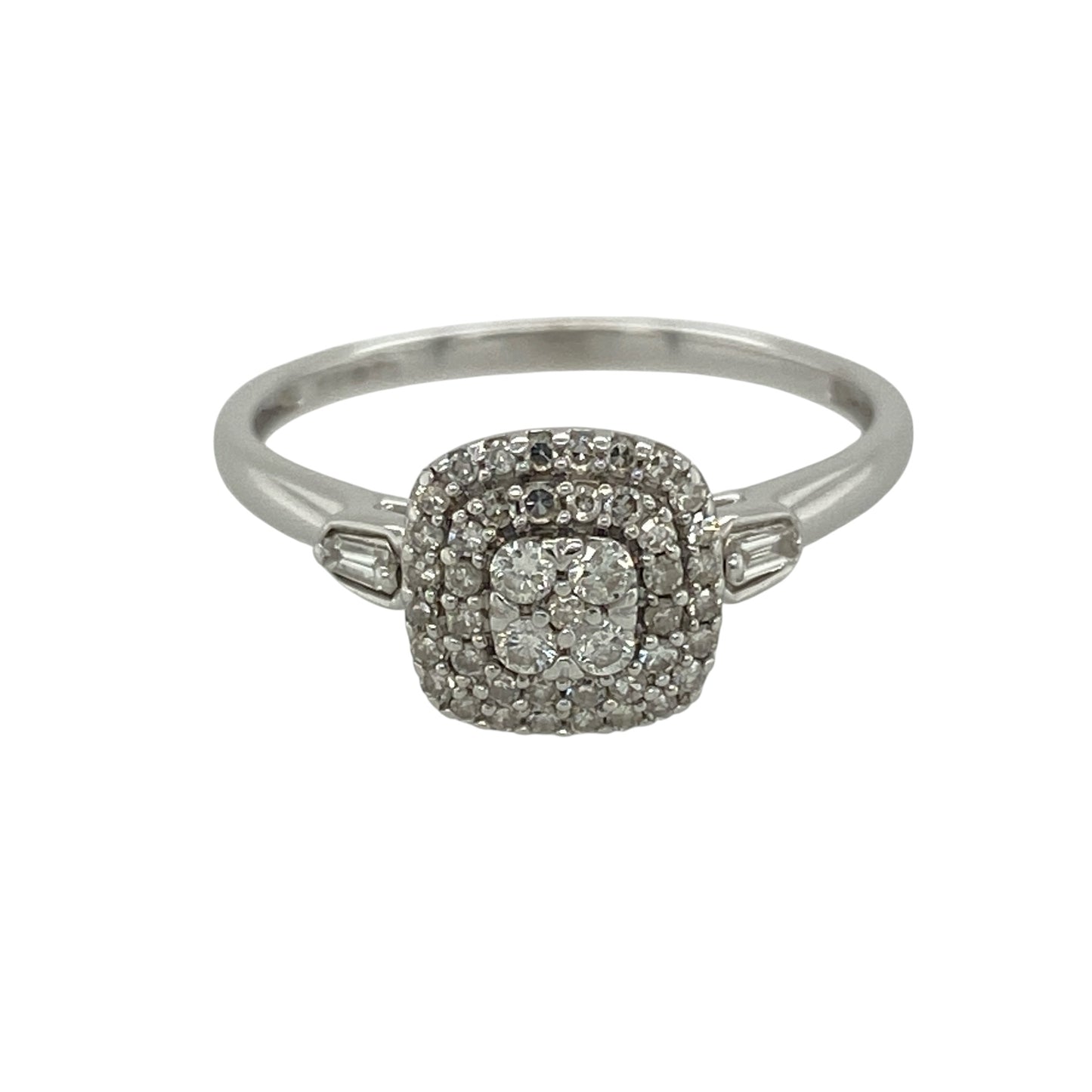 9ct White Gold & Diamond Set Halo Cluster Ring