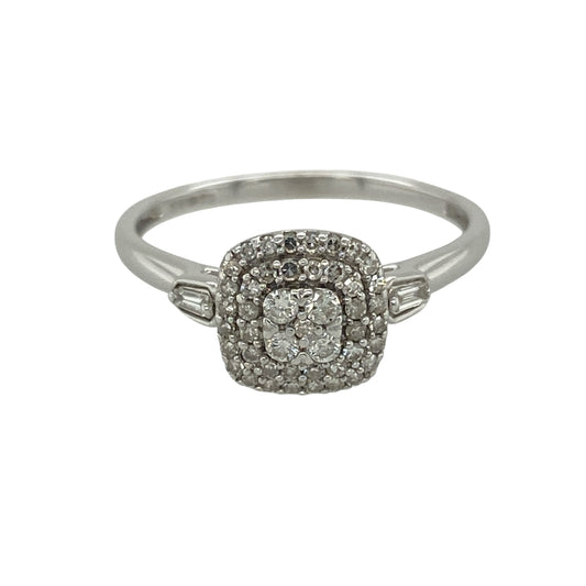 9ct White Gold & Diamond Set Halo Cluster Ring