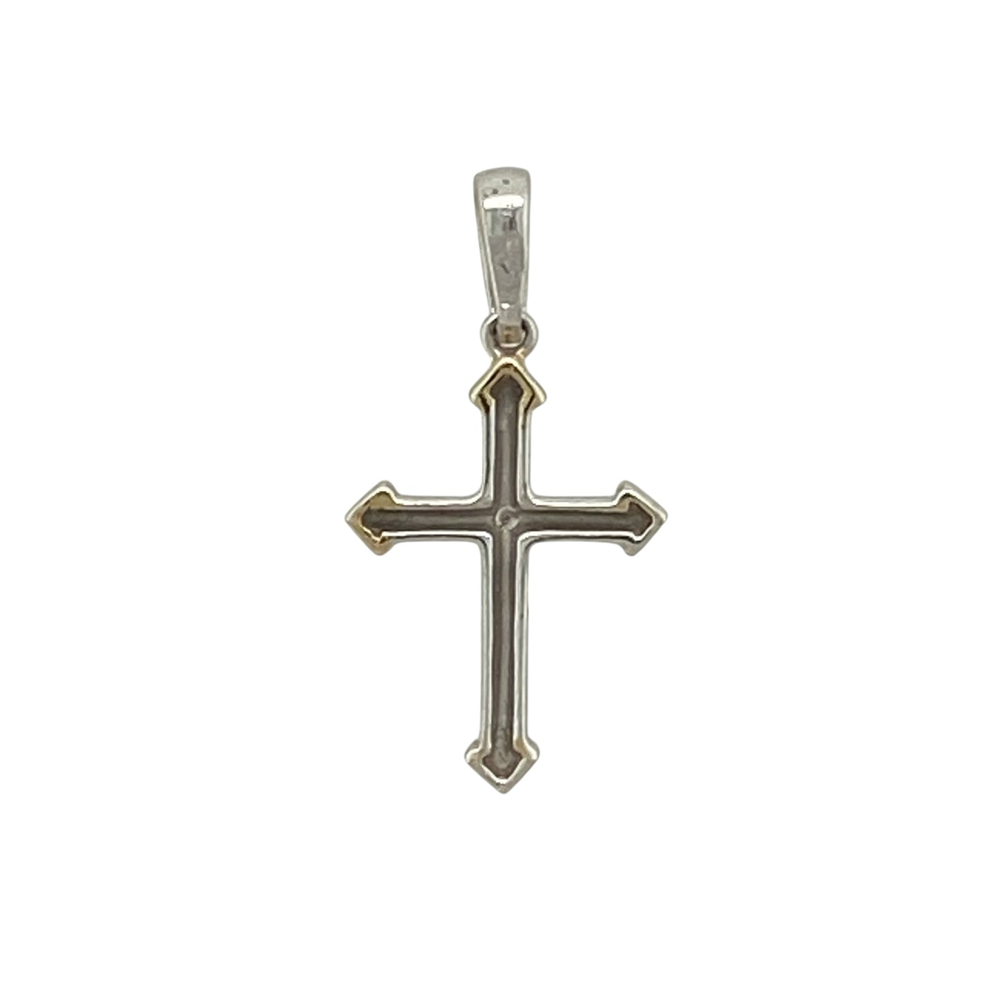 Add a subtle symbol of faith and elegance to your collection with this pre-owned 9ct white gold with yellow gold detail diamond set small cross pendant—an understated piece with timeless appeal.

Design: The pendant features a delicate cross design accented with diamond detailing, with yellow gold highlights adding contrast and depth to the overall look.
Material: Made from 9-carat white gold with yellow gold detail, the polished finish enhances both tones while complementing the sparkle of the diamonds.