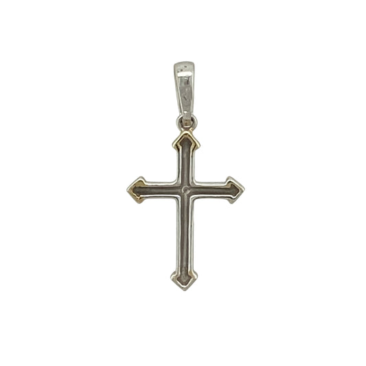 Add a subtle symbol of faith and elegance to your collection with this pre-owned 9ct white gold with yellow gold detail diamond set small cross pendant—an understated piece with timeless appeal.

Design: The pendant features a delicate cross design accented with diamond detailing, with yellow gold highlights adding contrast and depth to the overall look.
Material: Made from 9-carat white gold with yellow gold detail, the polished finish enhances both tones while complementing the sparkle of the diamonds.
