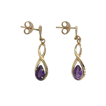 9ct Gold & Amethyst Set Teardrop Drop Earrings