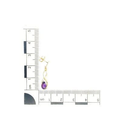 9ct Gold & Amethyst Set Teardrop Drop Earrings