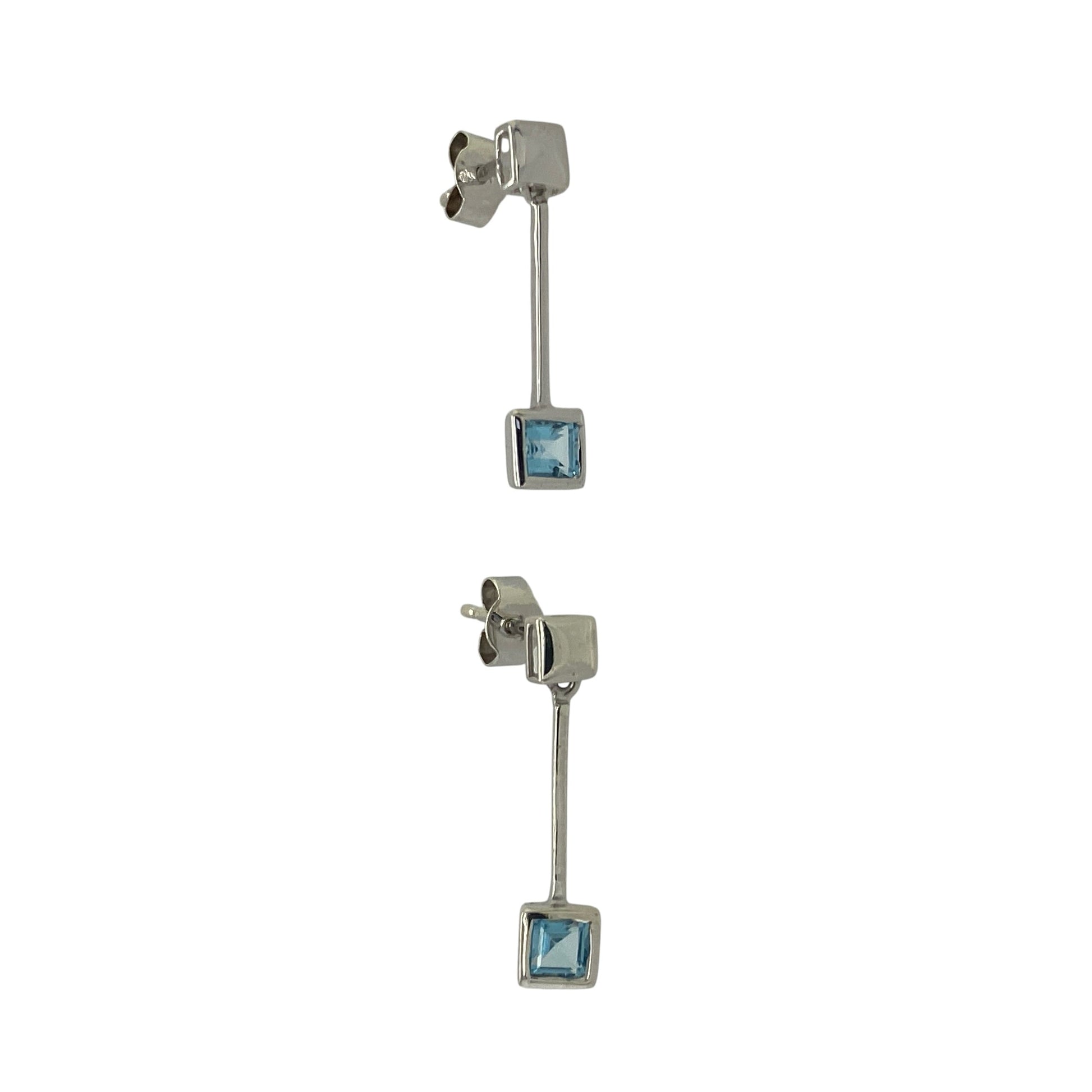 9ct White Gold & Blue Topaz Set Drop Earrings