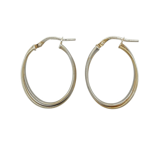 9ct Gold Crossover Oval Creole Earrings